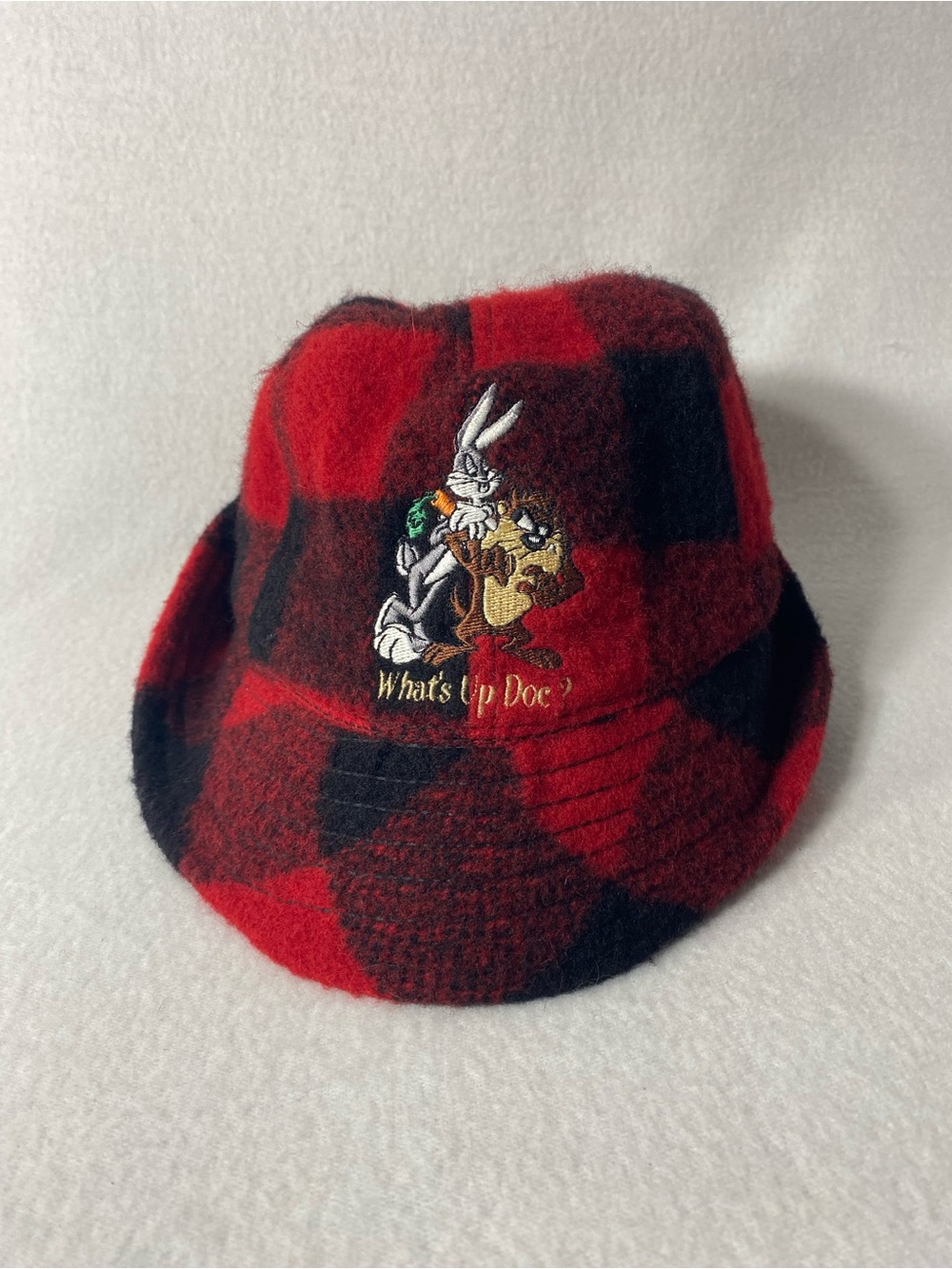 Vintage 1991 Acme Clothing Bugs Bunny Taz Hat Warner Bros Red Buffalo Check USA